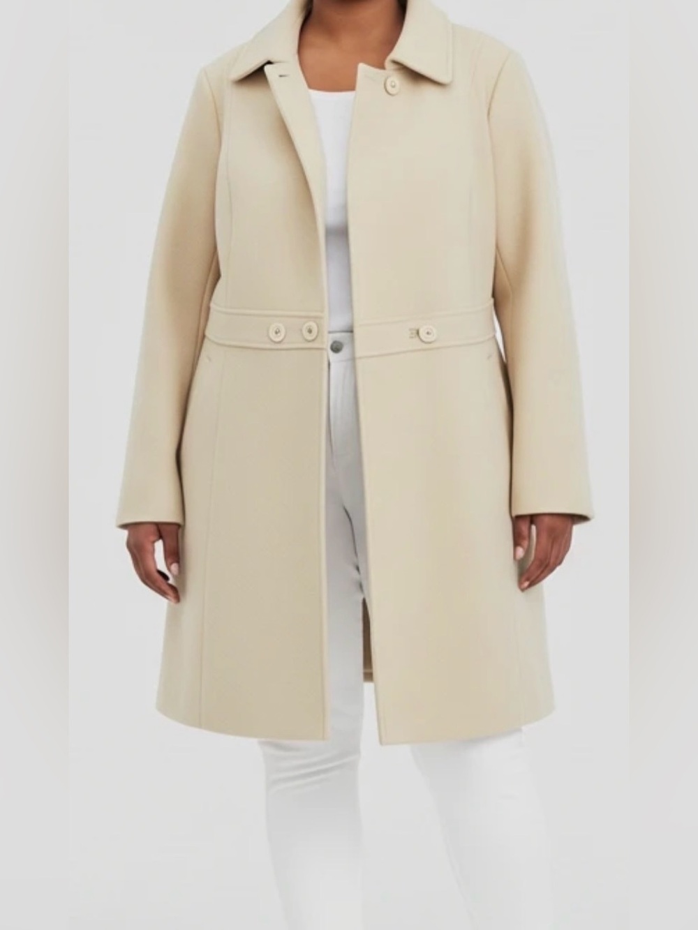 Agnes Orinda double breasted cream vegan wool dress coat two button closure 3X